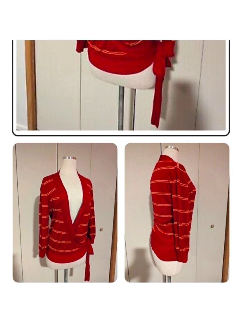 BCBG MAXAZRIA Silk Blend Wrap Sweater Top Red Large